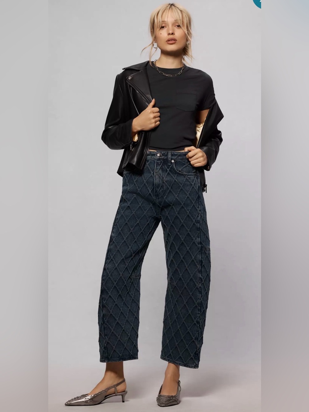 rag & bone Charlie High-Rise Quilt Barrel Jeans, Size 29